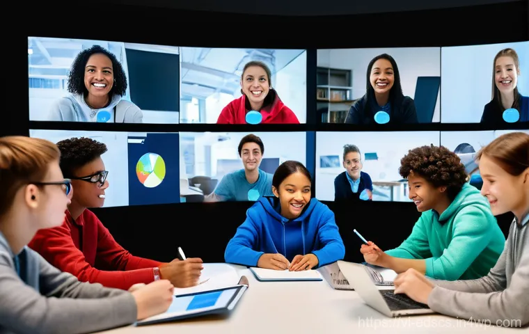 교사 주도 협업형 온라인 교육 진행 전략 - **Prompt: Friendly and Engaging Virtual Classroom Environment**
    "A vibrant and welcoming virtual...