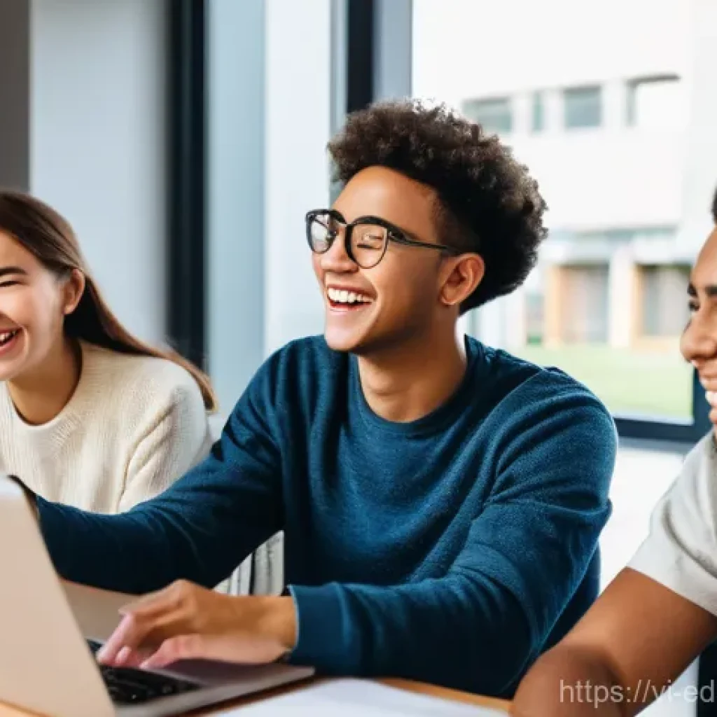 효과적인 원격 교육을 위한 협업형 학습 환경 - **Prompt:** A vibrant and dynamic image of five diverse young adult students, aged late teens to ear...