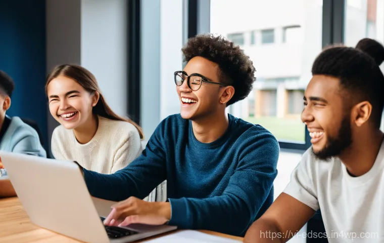 효과적인 원격 교육을 위한 협업형 학습 환경 - **Prompt:** A vibrant and dynamic image of five diverse young adult students, aged late teens to ear...