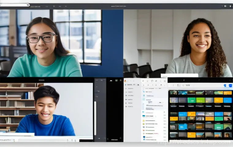효과적인 원격 교육을 위한 협업형 학습 환경 - **Prompt:** A vibrant and dynamic image of five diverse young adult students, aged late teens to ear...