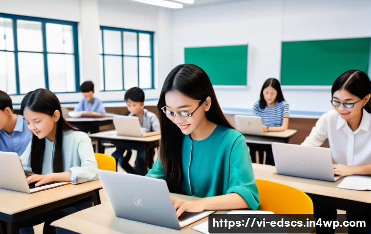 기술 기반 협업형 온라인 교육 모델 - A modern Vietnamese online learning environment featuring diverse students of various ages collabora...