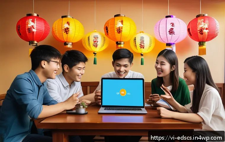 협업형 온라인 교육에서의 동기 부여 기법 - A vibrant online study group scene featuring diverse young Vietnamese students engaging enthusiastic...