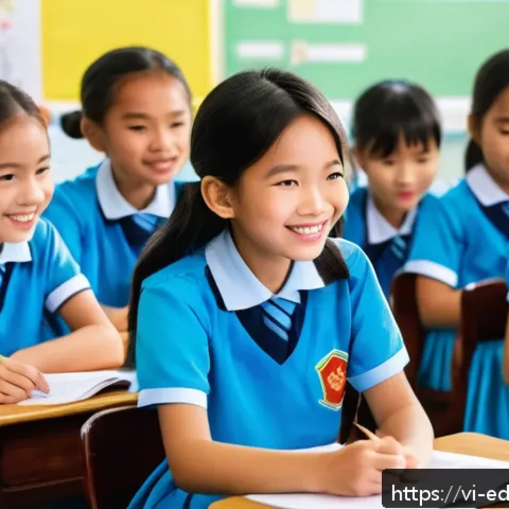 교사와 학생 간의 협업을 통해 학습 향상하기 - A Vietnamese classroom scene showing a diverse group of elementary school students actively engaged ...
