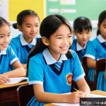 교사와 학생 간의 협업을 통해 학습 향상하기 - A Vietnamese classroom scene showing a diverse group of elementary school students actively engaged ...